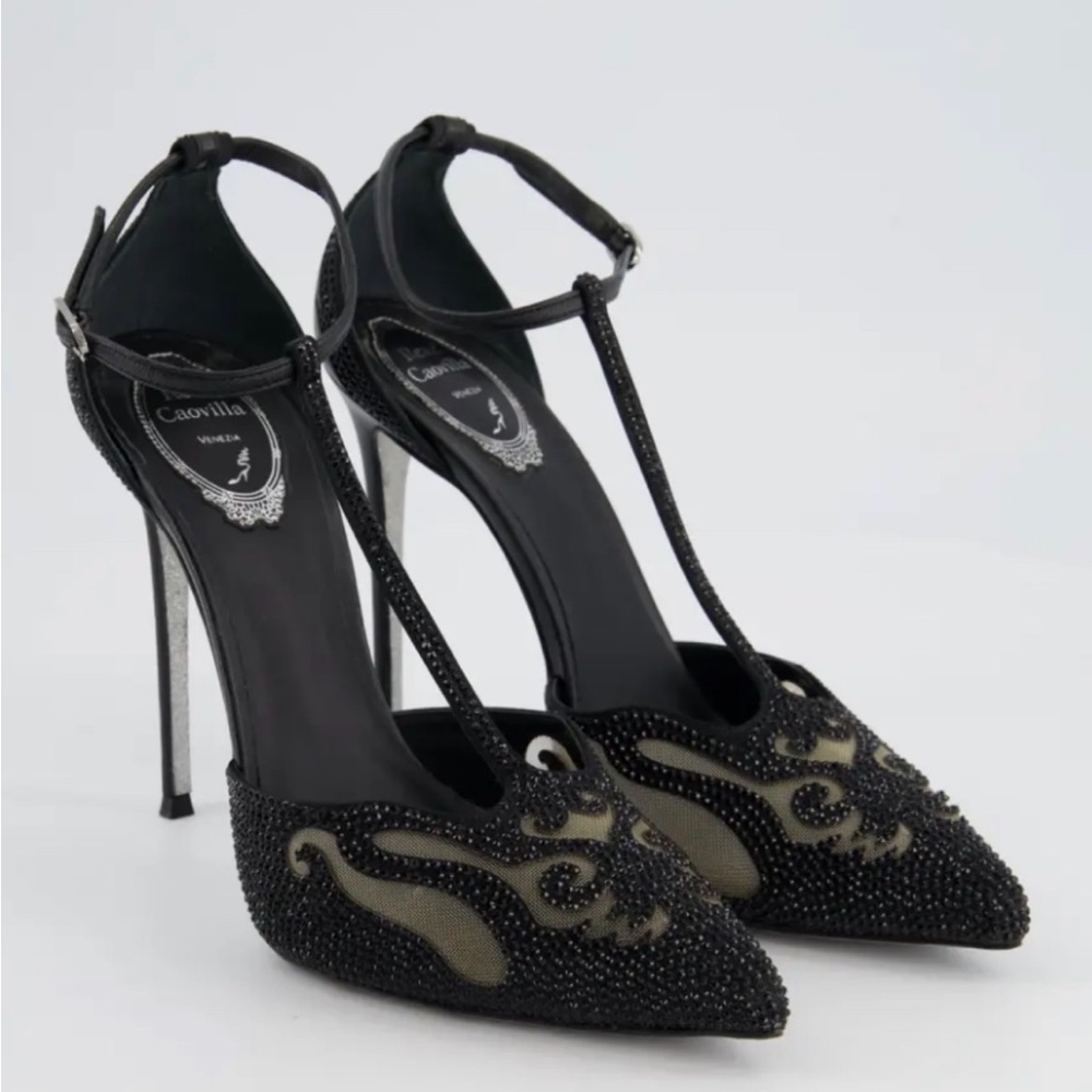 RENÉ CAOVILLA HEELS - Ladies 115 Dorsay Jeweled T-bar Pumps